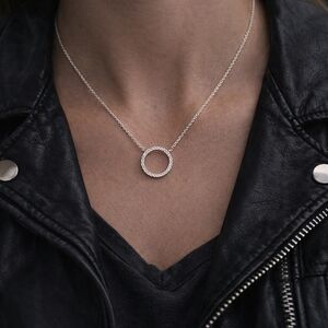 Lia Sophia Silver-Tone Pavé Circle Pendant Necklace – Adjustable Sparkle